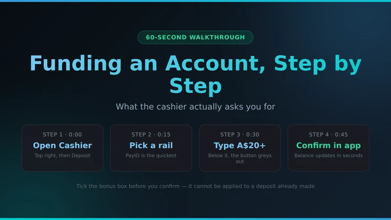 Four-step walkthrough of making a minimum deposit at BSB 007